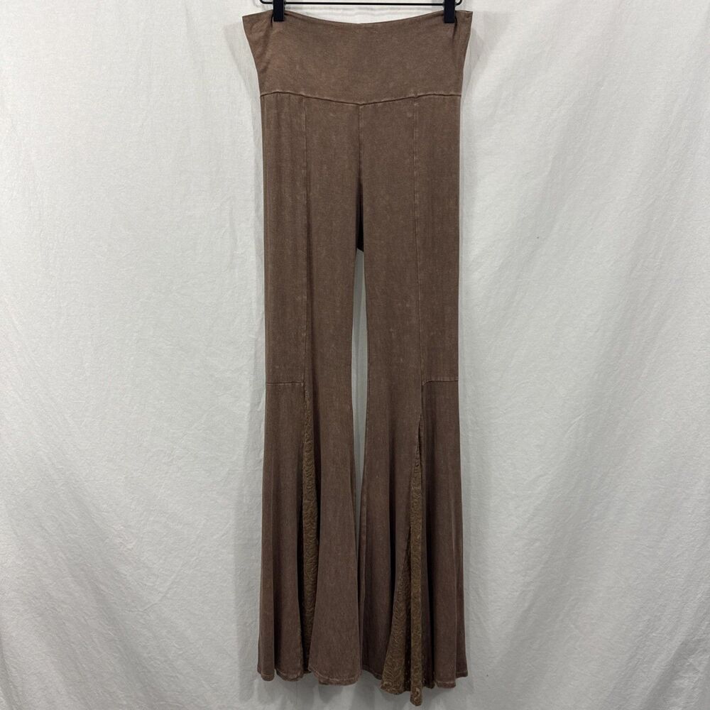 T Party Brown Mermaid Lace Flare Bell Bottom Pants Womens Sz M Boho Western